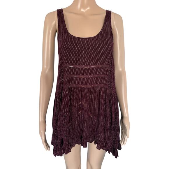 Free People Dresses & Skirts - Intimately Free People Burgundy Polka Dot Lace Ruffle Flowy Slip Dress XS